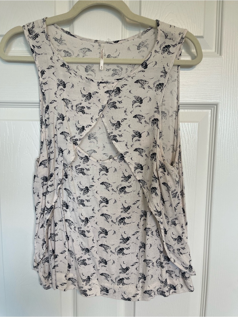 Free People Cream Sleeveless Tank with Black Bird Print